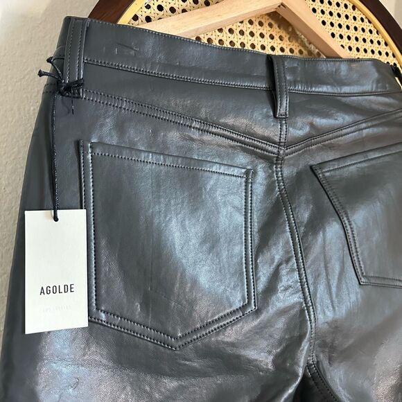NWT Agolde‎ Black Leather Jorts Low Rise Marker Sz 27 - Picture 5 of 6